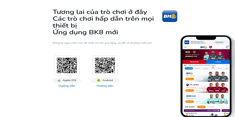 Chọn mục tải ứng dụng BK8 ở cuối trang chủ